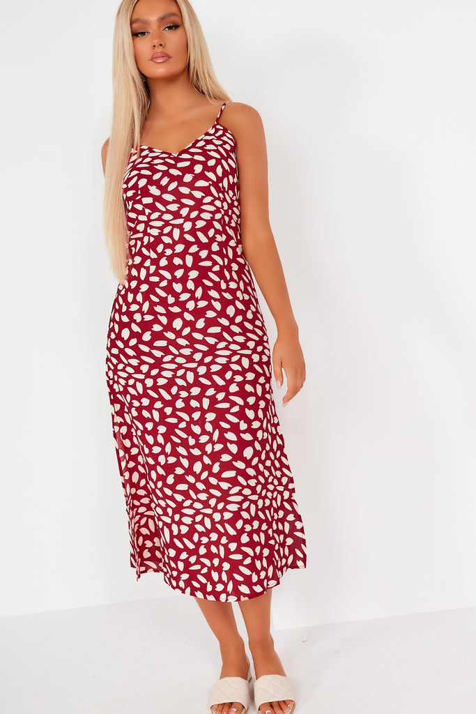 Loraine Red Abstract Print Midi Slip ...